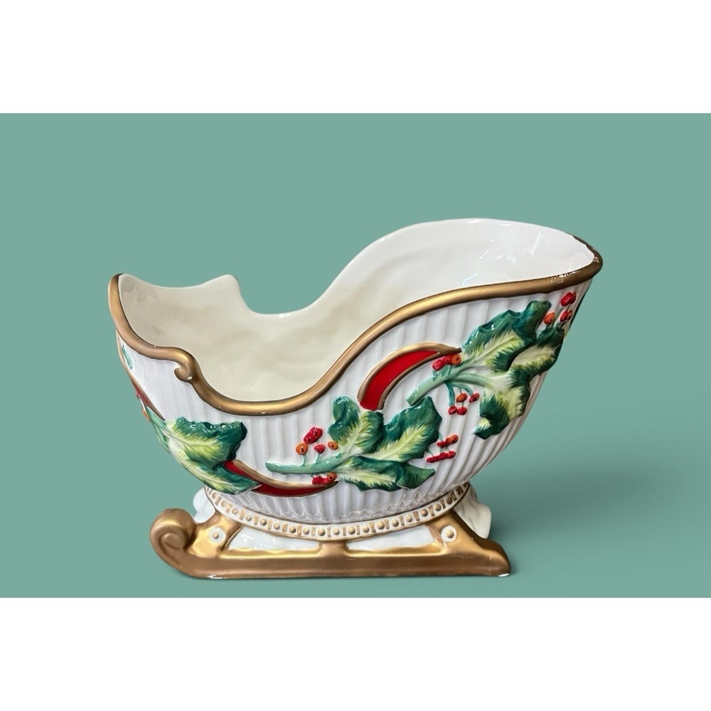 Fitz & Floyd‎ Snowy Sleigh Ride Conforti Collection 2007 Planter Candy Bowl Xmas